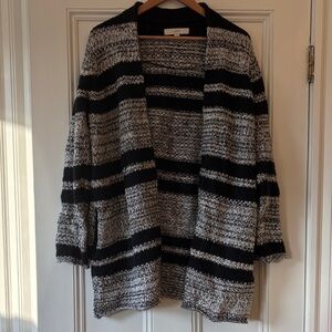 LOFT Black and White Striped Cardigan